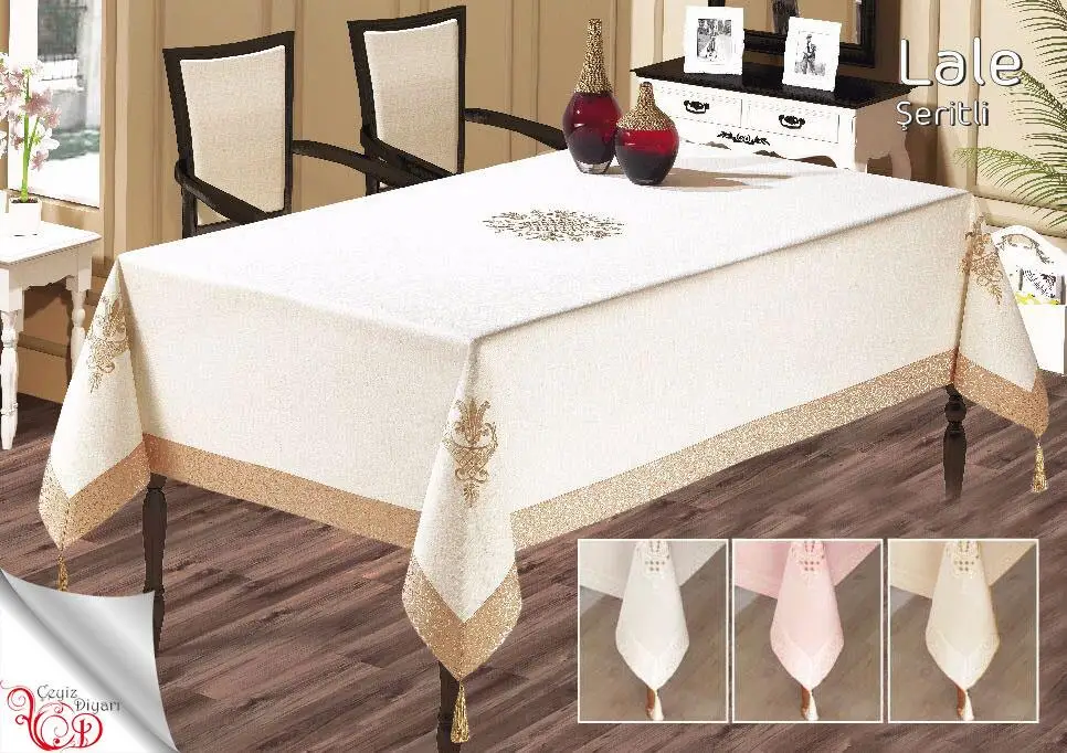 Tulip Embroidered Table Cover Cream Cappucino