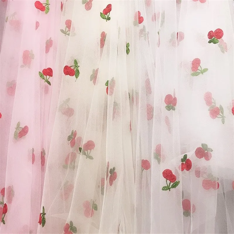 1m Embroidery Cherry Tulle Fabric Sewing Wedding Party Decorations Diy Craft Baby Shower Skirt Princess Dress Home Decorations