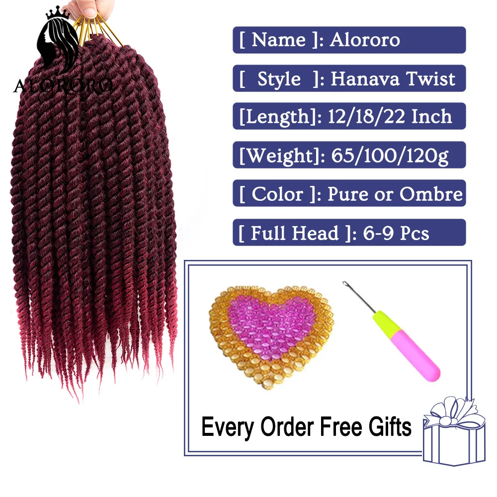 12/18/22 inch Ombre Havana Twist Synthetic Hair Extensions Faux Locs Crochet Hair, Senegalese Twist Hair