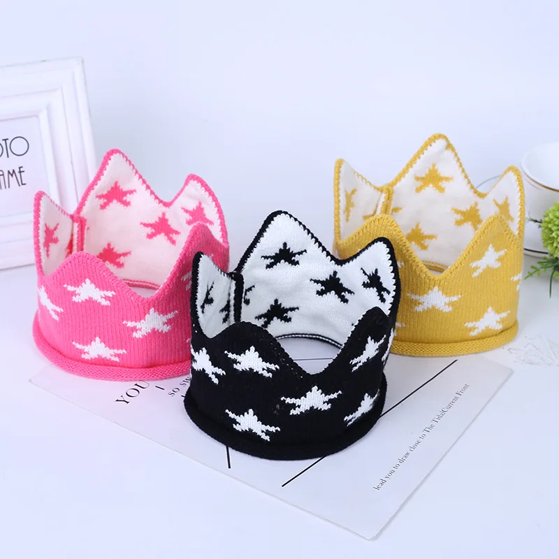 Baby Hat Girls Crown Knitted Cap Toddler Empty Top Hats Newborn Design Woolen Yarn Bonnet Children Soft Solid Beanies Casquette