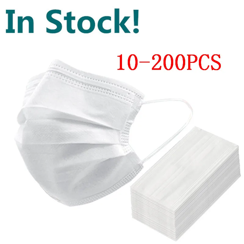 

10/50/100/200pcs Face Mouth Mask Disposable Protective 3 Layers Filter Earloop Non Woven Mouth White mascarillas masque masche