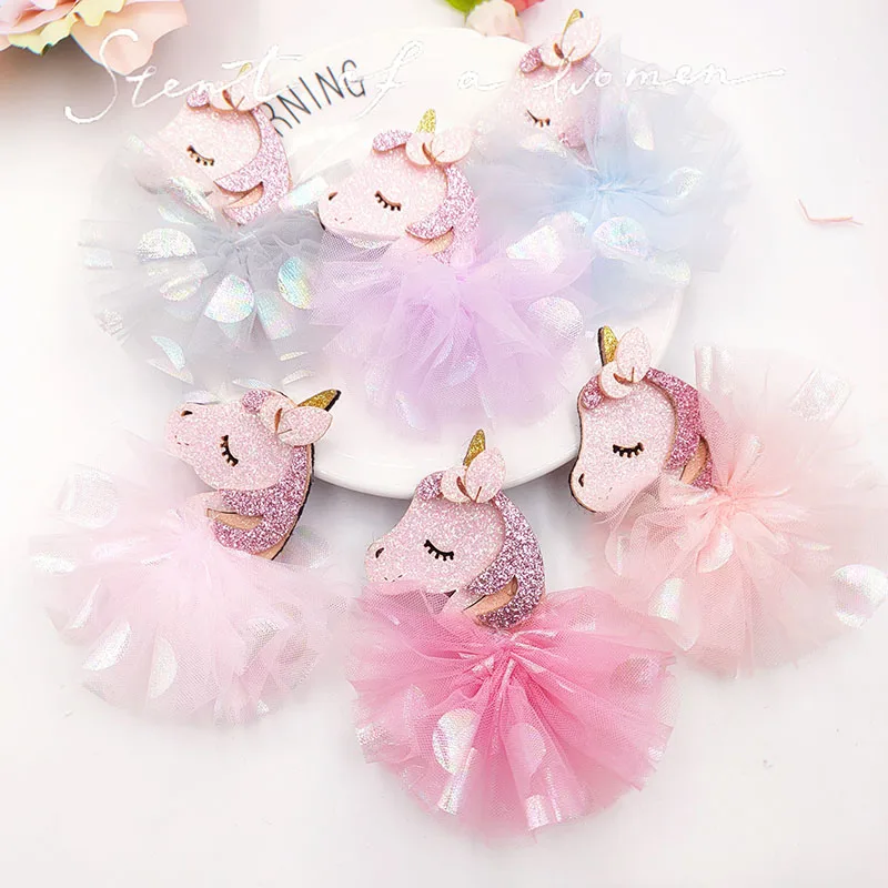 

5Pcs 9CM Beauty Unicorn With Mesh Skirt Applique For DIY Clothes Shoes Hat Headwear Clips Crafts Decor Patches