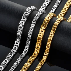Necklace For Men 6MM 8MM Stainless Steel Gold Color Byzantine Curb Link Chain Fashion Jewelry