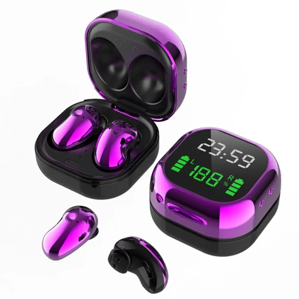 S6plus TWS Bluetooth 5.1 LED Color Screen HiFi Wireless Mini Clock Earphones Noise Cancelling Headphones