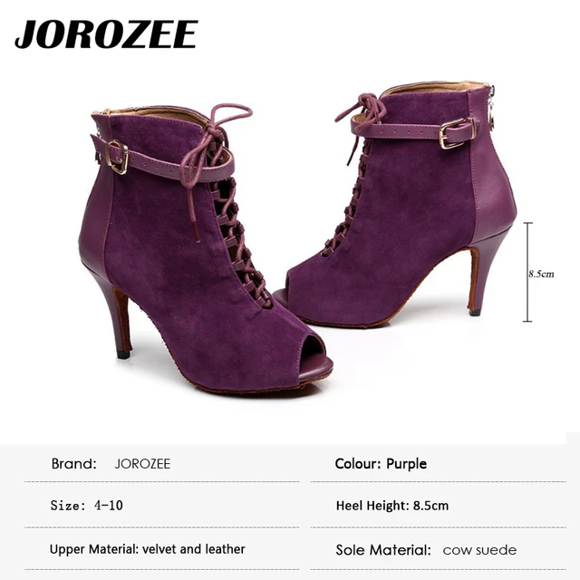 JOROZEE Latin Dance Boots Purple Velvet Women Ballroom Dancing Shoes Salsa Party Wedding Boots High Heel Soft Outsole AliExpress