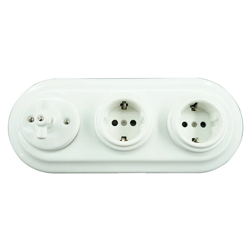 Flush-mounted Porcelain Lighting Switches andElectrical  Schuko Socket Outlet Combination 240V,16A