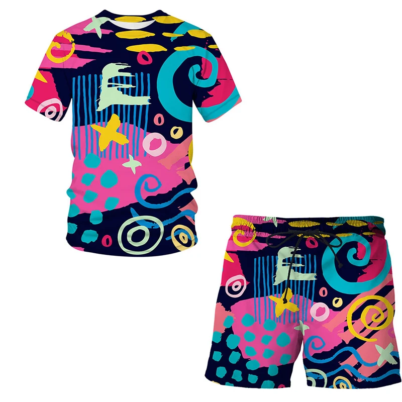 2021 Summer Graffiti 3D Printed Men's T-shirt Shorts Set Men's Sportswear Tracksuit O Neck Casual Short Sleeve Men's Clothing