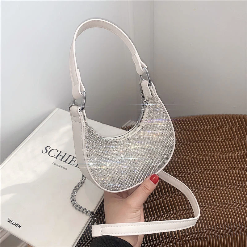 Women Diamond Hobo-Bag For 2021 Female Chain Clutch Design Brand Luxury Shoulder Bags Handbag Shiny Hobo-Bag Messenger Bag