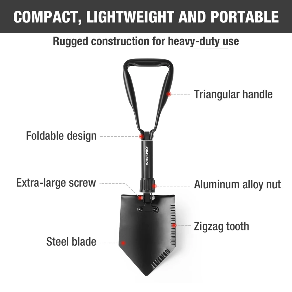 WORKPRO Quân Sự Xẻng Chiến Thuật Mini Gấp Xẻng Có Túi Đựng Cắm Trại Ngoài Trời Spade Sinh Tồn Khẩn Cấp Dụng Cụ