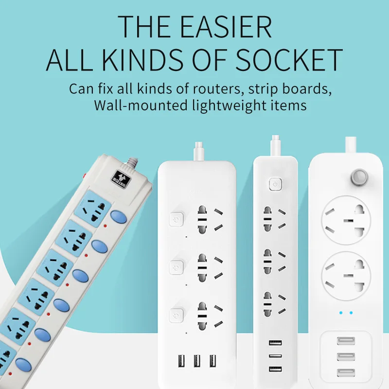ไม่มีรอยต่อ Punch ฟรีปลั๊กสติกเกอร์ผู้ถือ Fixer Power Strip เก็บผู้ถือซ็อกเก็ตผนังผู้ถือชั้นวางขาตั้ง Plug Hook