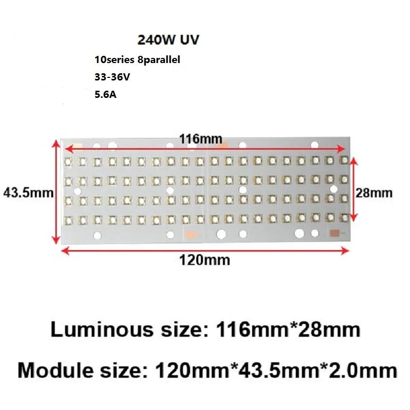 LED UV Lamp 240W Module for 3D Printing Ink Curing Jewelry Identification Banknote Verification Manicure Irradiation Amber