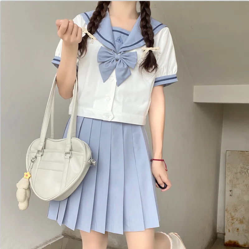 2021 Màu Xanh Mới Học Đầm Lolita Váy Mùa Hè Jk Nhật Bản Đồng Phục Học Sinh Đầu + Váy + Tặng Cô Gái Tuổi Teen Anime cosplay Thủy Thủ Phù Hợp Với