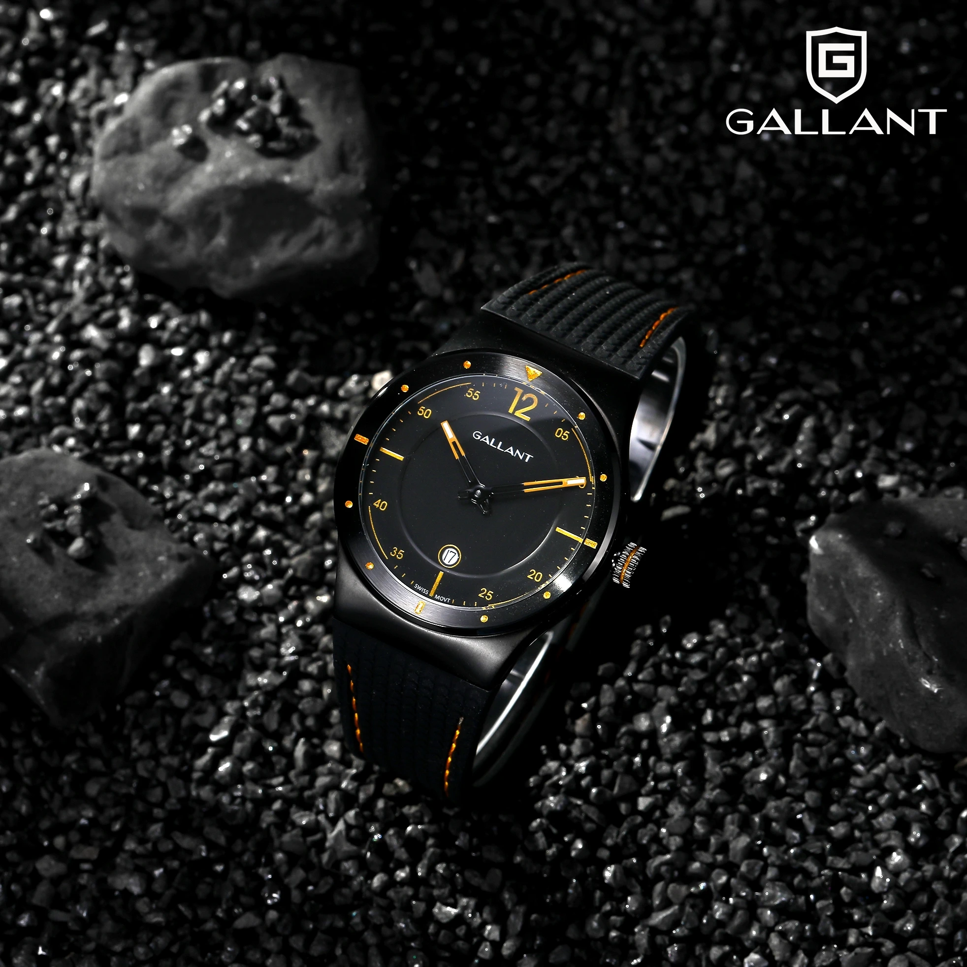 GALLANT Mens Watch Sport Swiss Quartz Watches Calendar Stainless Steel Watch for Men Black Gold Waterproof 5ATM Reloj Hombre