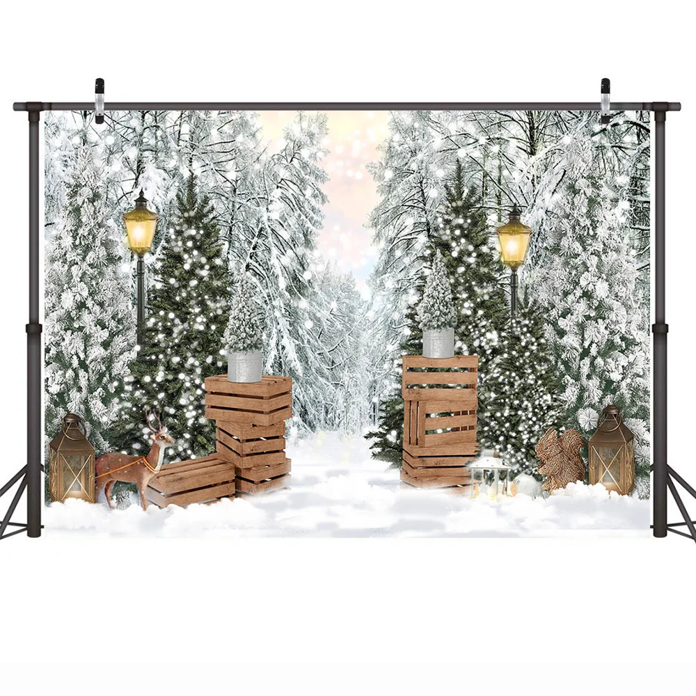 Winter Newborn Birthday Cake Smash Photography Backdrop Frozen Pine Forest Kids Portrait Background Merry Christmas Photo Studio