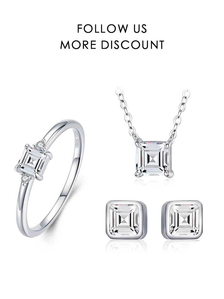 Modian 100% Real 925 Sterling Silver Classic Emerald cut Sets Clear CZ Shining Rings For Women Biżuteria Naszyjnik Moda Kolczyk — zdjęcie 2