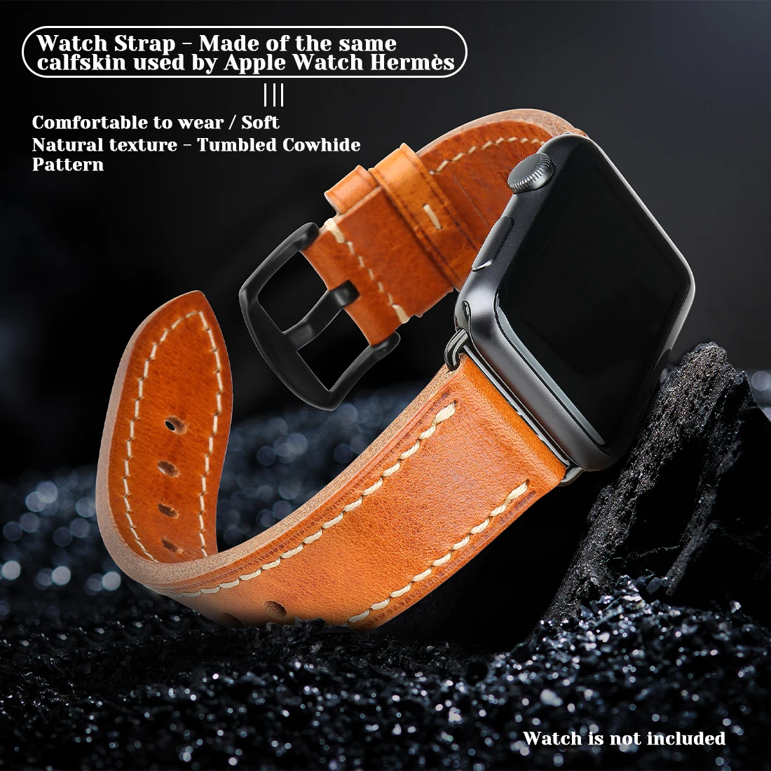 MAIKES Leather Strap For Apple Watch Band 49mm 45mm 41mm 44mm 40mm 38mm 42mm iWatch Series 8 7 6 SE 5 4 3 Calfskin Bracelet