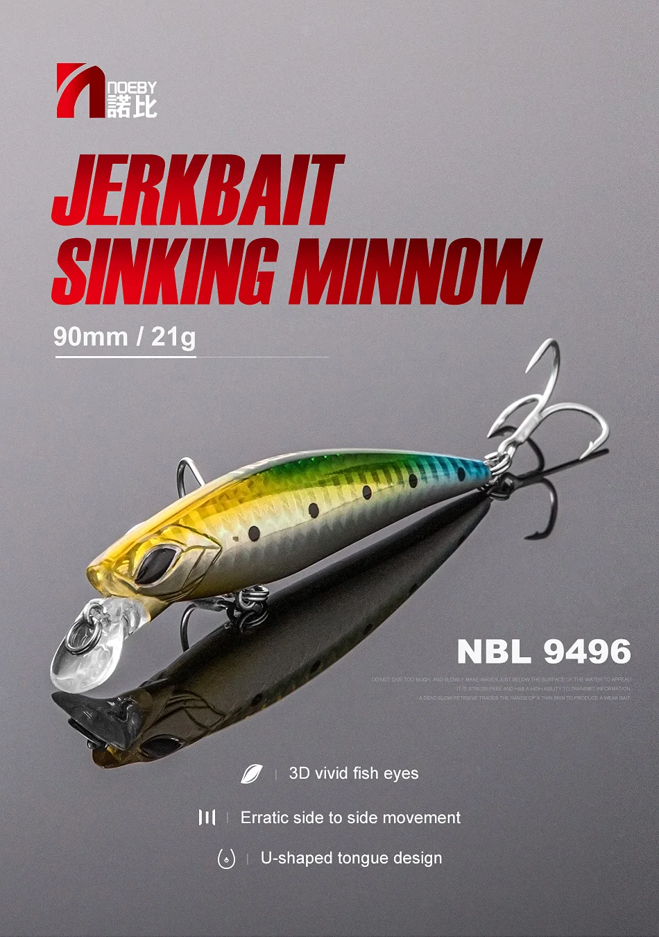 Noeby Sinking Minnow Angeln Locken 90mm 21g Jerkbait Wobbler Künstliche Harten Köder Stickbait Meer Bass Salzwasser-fischerei-gerät – Detail 2