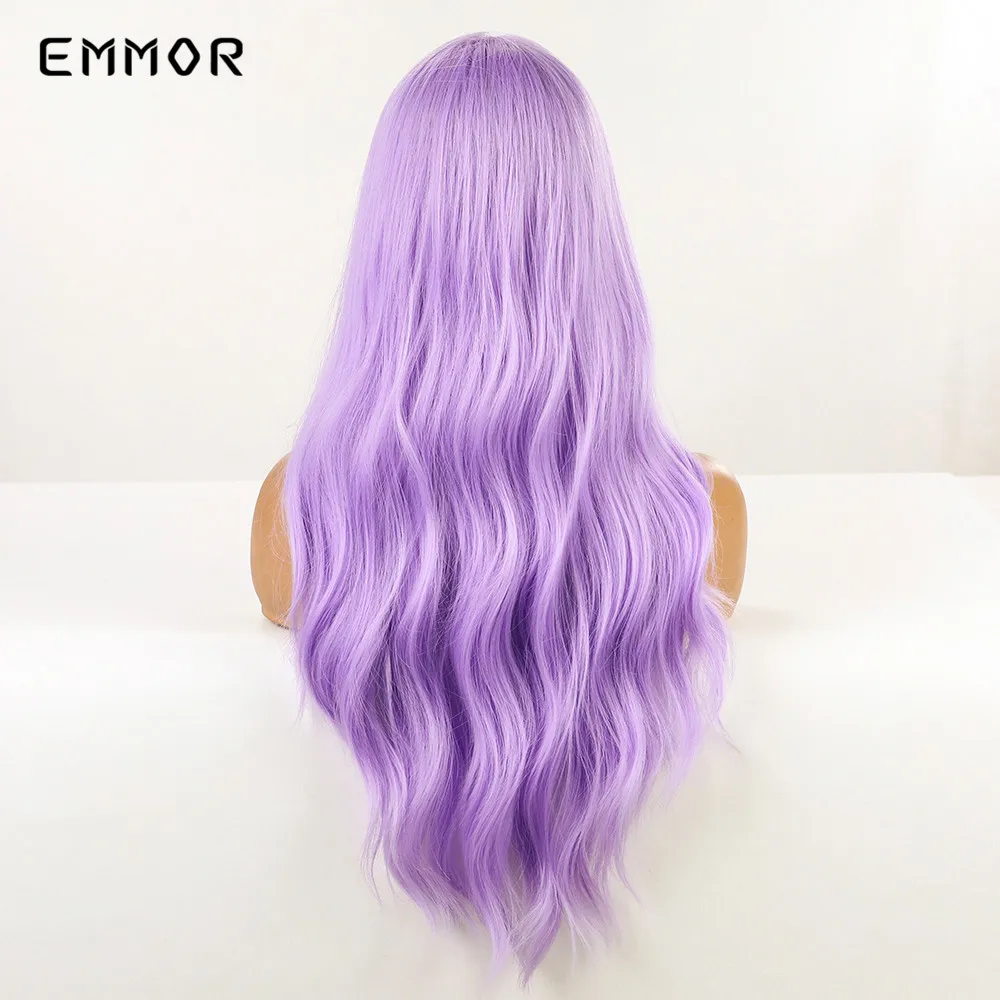 Emmor สีม่วงสังเคราะห์ Wigs สำหรับผู้หญิง Cosplay Party Lolita Wigs Bangs อุณหภูมิสูงธรรมชาติยาวผม Wigs