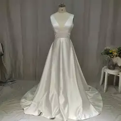 Sexy Beach Satin V-neck Sleeveless Wedding Dresses Customized Formal Wedding Bridal Gowns Vestidos De Novia Robe De Mariée