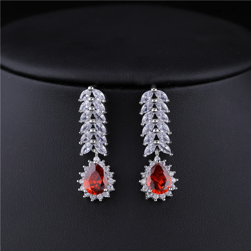HUAMI Red Pendant Necklace Water Drop Earrings Sets Jewelry Making Accessories For Women Luxury Wedding Earring Bijoux