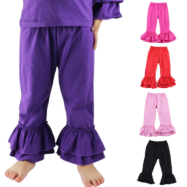 

Штанишки для девочек, хлопковые однотонные, расклешенные, с двойными оборками, брюки с рюшами