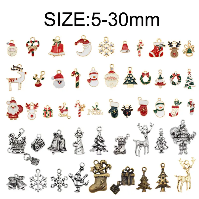 Julie Wang 10PCS Christmas Charms Random Mixed Enamel And Alloy Santa Claus Tree Bell Hat Pendant Jewelry Making Accessory