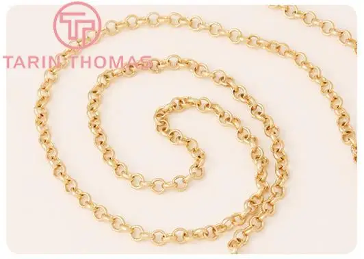 (4292)2 Meter 2MM 2.5MM 3MM 24K Champagne Gold Color Plated Brass Round Link Chains Necklace Chains Quality Jewelry Accessories