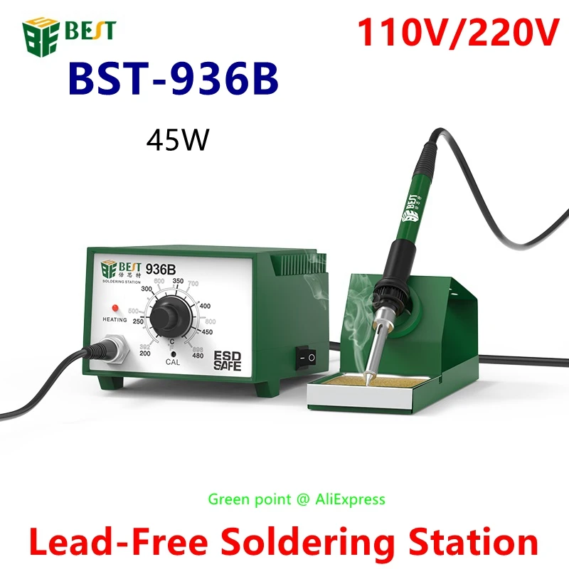 BST-936B ตะกั่ว-ฟรีป้องกันไฟฟ้าสถิตย์สถานีบัดกรีไฟฟ้า Soldering เหล็กปรับอุณหภูมิโทรศัพท์มือถือเครื่องมือซ่อม