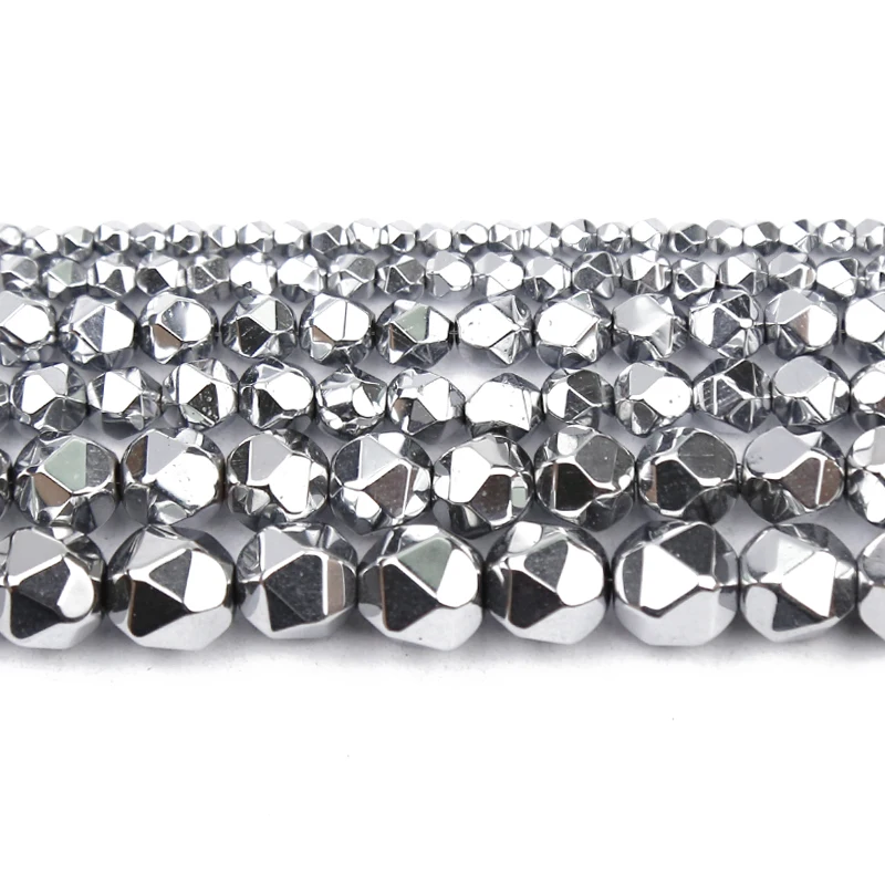 3/4/6/8/10MM Silver Color Faceted Round Hematite Natural Stone Handmade Spacers Loose Beads For Jewelry Making Diy Bracelets