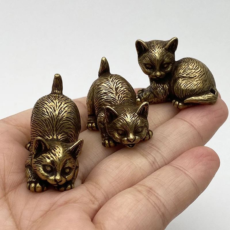 Vintage Brass Cute Cat Pocket Incense Holder Small Tea Pet Ornament Animal Pussycat Figurines Miniatures Desk Decorations Gifts