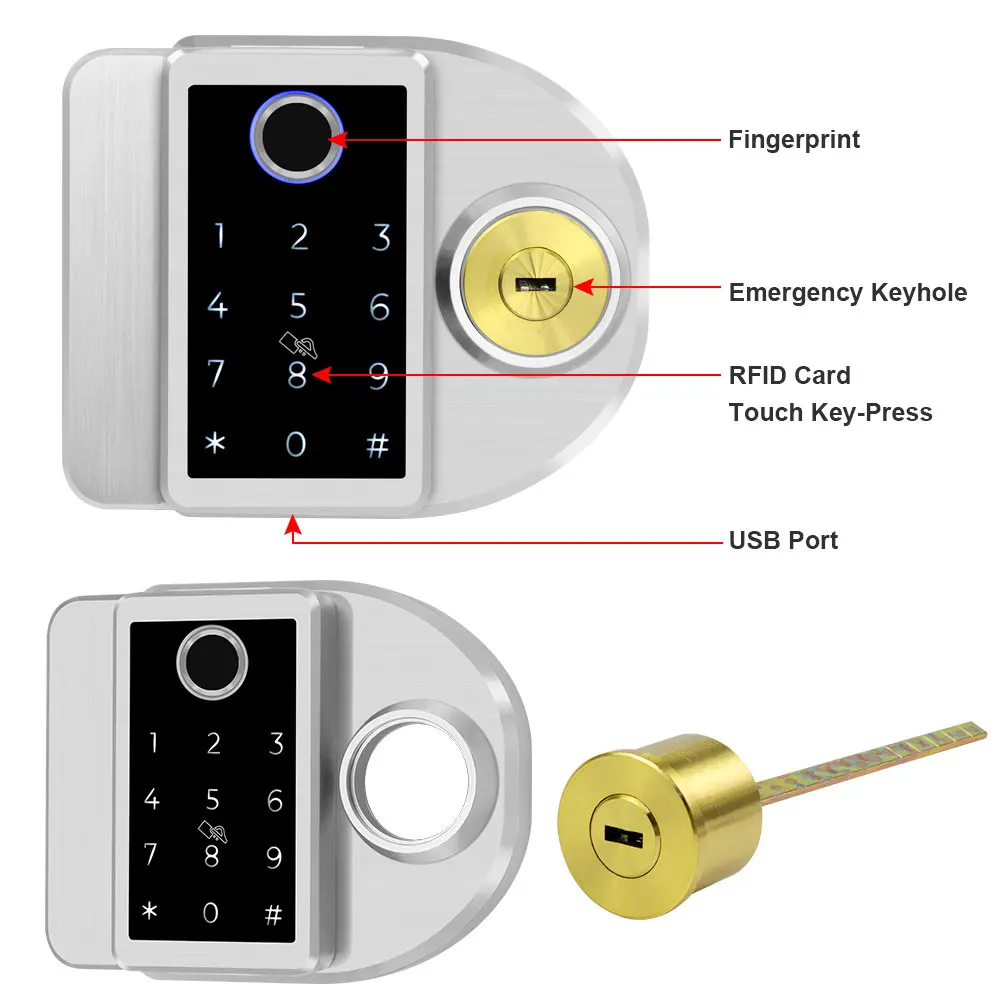YiToo Wifi Fingerprint Door Lock Stainless Steel IP65 Outdoor Waterproof Lock Tuya Remote Control RFID Cards Unlock USB Battery