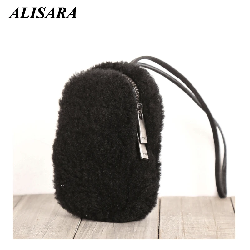 

Alisara Car Key Bag Ladies First Layer Sheepskin Leather High Quality Women Mini Wallet Pouch Storage Coin Purses Small Hand Bag