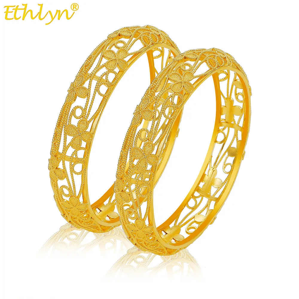 

Ethlyn 2pcs/lot Fashion Deliacte Women Jewelry Gold Color Hollow Banlges Bracelets Bride Present MY66