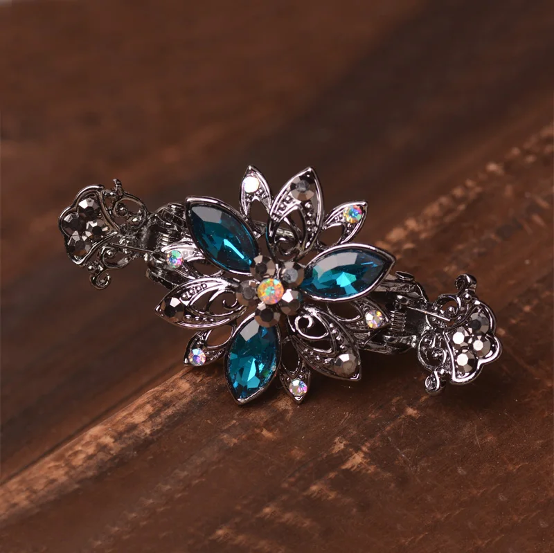 Hot Fashion Women Crystal Flower Rhinestone Hairpins Clip Barrette Rhombus Hair Accessories