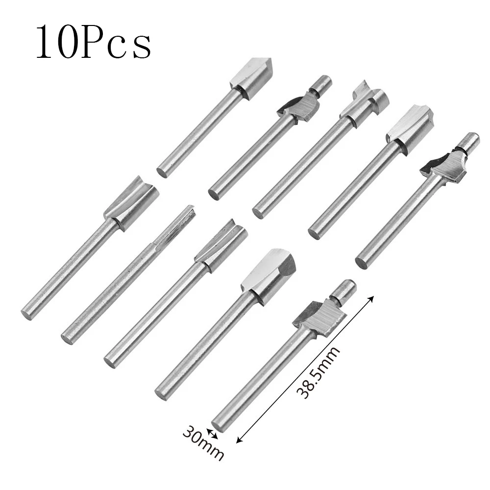 Mèches de routeur de menuiserie à tige pour outils éloignés, fraise à bois, convient à Dremel, ensemble d'outils de bricolage, 10 pièces par ensemble