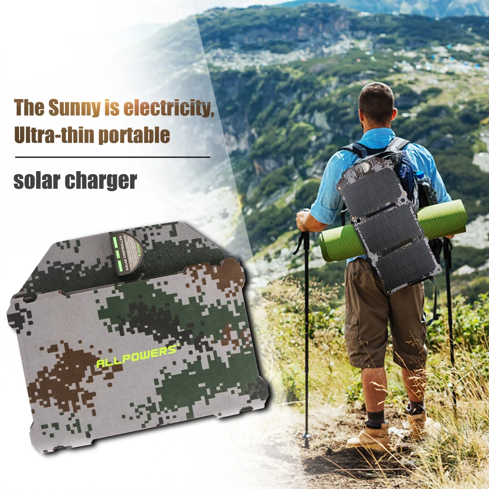 ALLPOWERS Foldable 21W ETFE Moblie Solar Panel Charger Dual USB Solar Battery Pack for Phone, iPad ,Camping, Hiking, Fishing