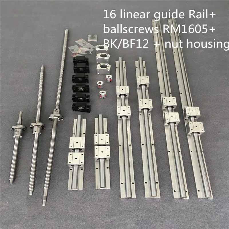 

3 Pcs ballscrew SFU1605-300/1500/1500+3BK/BF12 & 3set BK/BF12 & 6pcs SBR16 Linear Guide rails & 3 couplers for CNC Kit