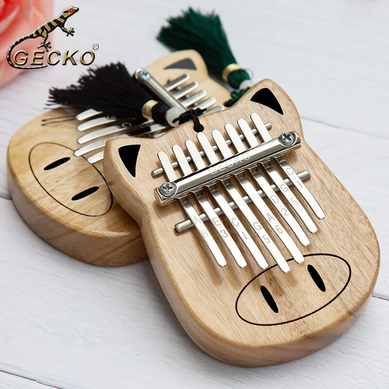 GECKO 8 Key Kalimba African Finger Thumb Piano Full Veneer Camphor Wooden Keyboard Percussion Instrument Music Gift for Beginner