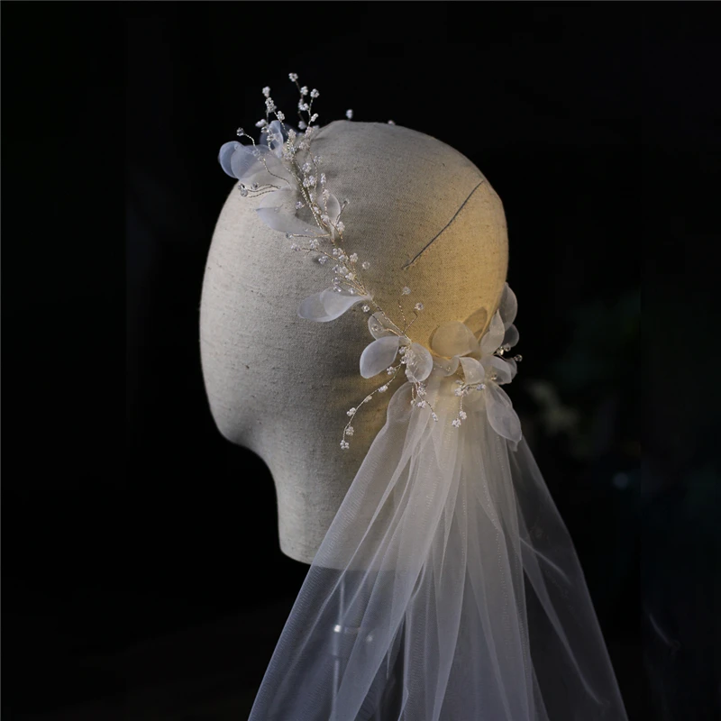 Fashion Bridal Short Wedding Wreath Veil Shiny Sequined Glitter White Bridal Wedding Women Accessories