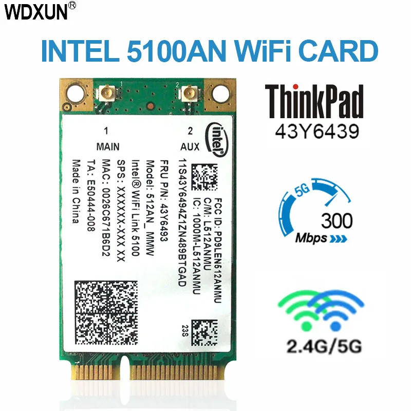 Intel 5100an 512an 5100agnmmw mini pci-e wlanワイヤレスカードフランス: ibom g430 g450 y430 y450 x200 x300t400ラップトップ用43y6461