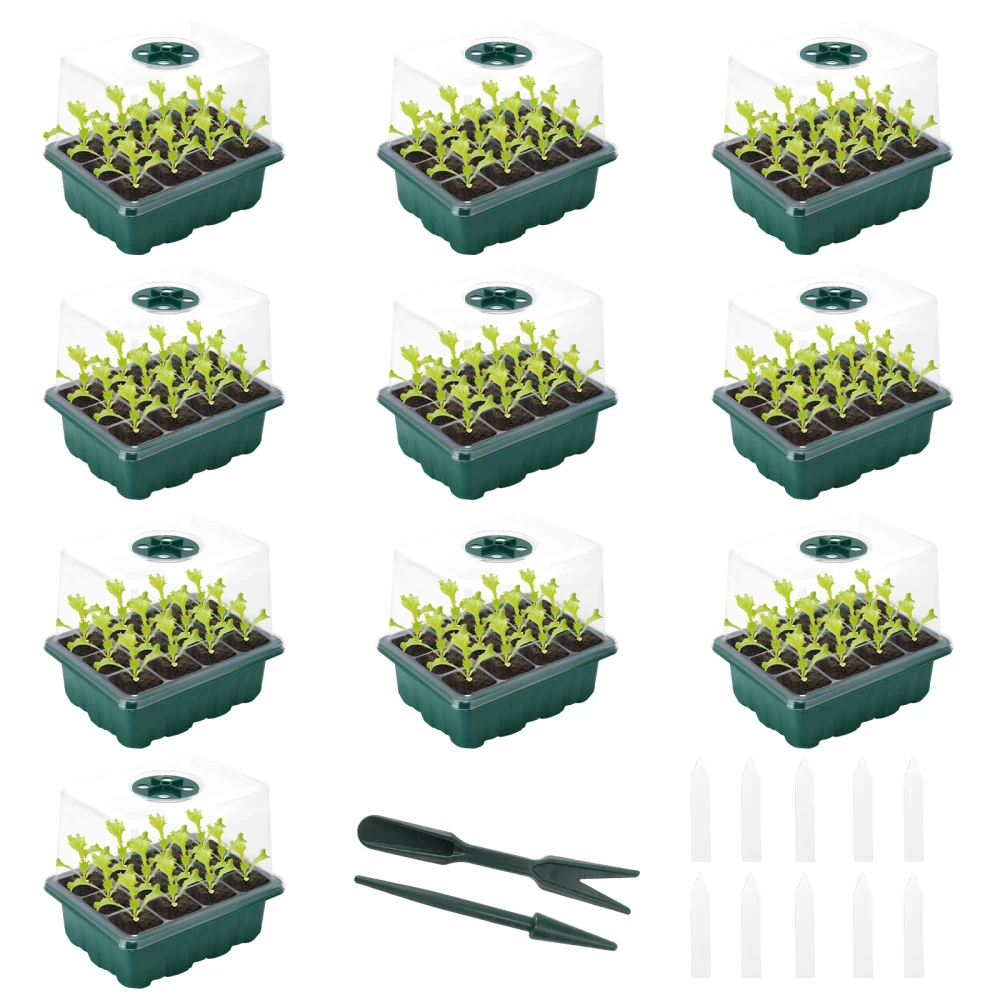 

10Pcs Heightened Lids Plant Germination Box Nursery Pots Seedling Trays Seeds Starter For Garden Greenhouse With Plants Markers