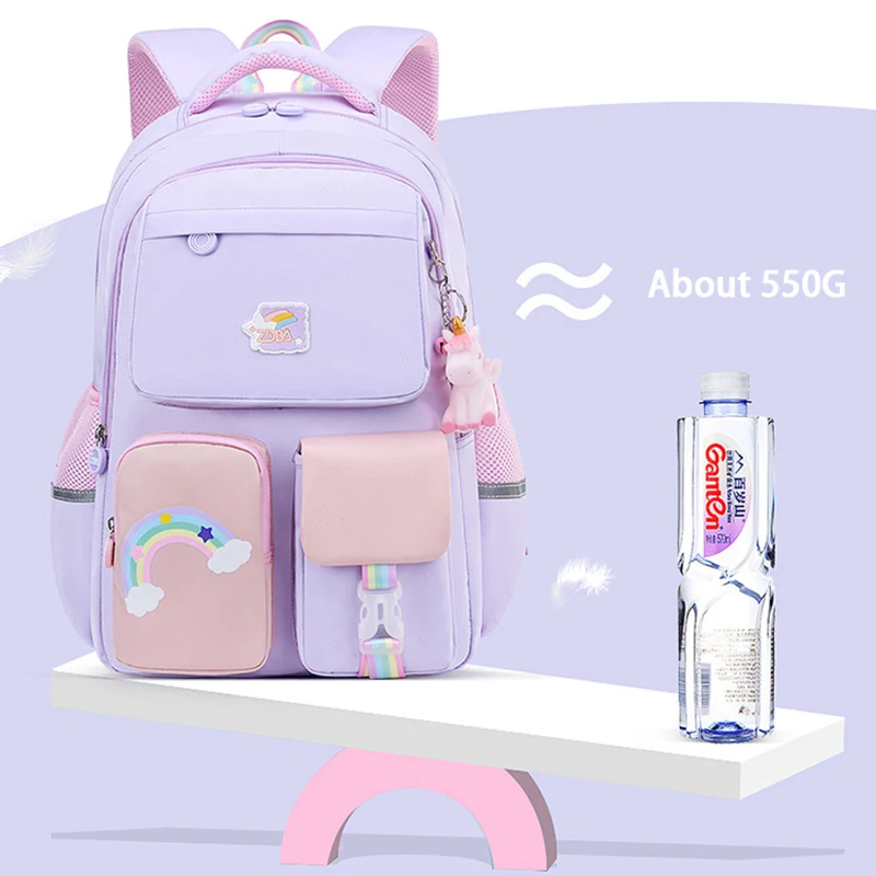 Korean fashion rainbow shoulder strap school bag for teenagers girls Children's waterproof backpacks kids schoolbags mochilas