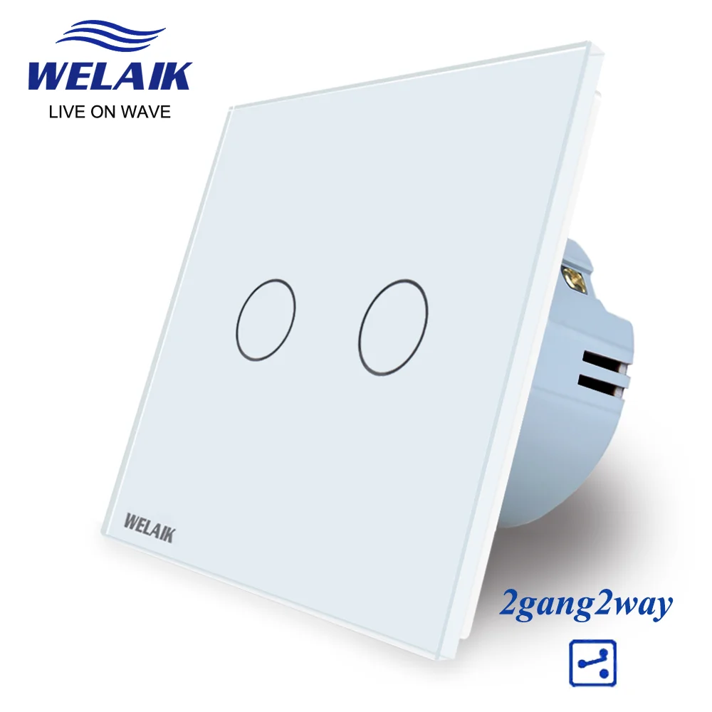 WELAIK EU 80*80mm 1~1000W Cross Through 2Gang 2Way 3Way Aisle Intermediate Stairs Crystal Glass Panel Light Wall Touch Switch