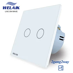 WELAIK EU 80*80mm 1~1000W Cross Through 2Gang 2Way 3Way Aisle Intermediate Stairs Crystal Glass Panel Light Wall Touch Switch