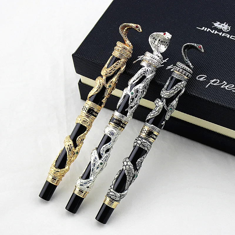 

High Quality Jinhao Metal Snake Pen Luxury Calligraphy Ink pen Cobra 3D Pattern Gift 0.7 Nib Office Supplies Roller Ball Pens