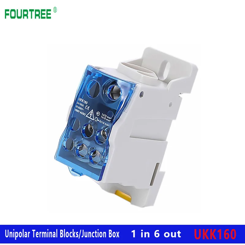 UKK 160 Terminal Blocks One In Several Out Power Distribution  Junction Box Universal Electric Wire Connector Din Rail 6 Way Out