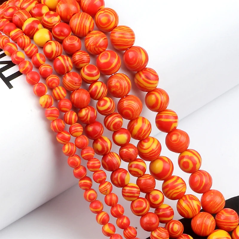 DIY Wholesale 8/6/4mm Orange Malachite Loose Beads Natural Stones For Bracelet Necklace Jewelry Making Handicraft Accessories