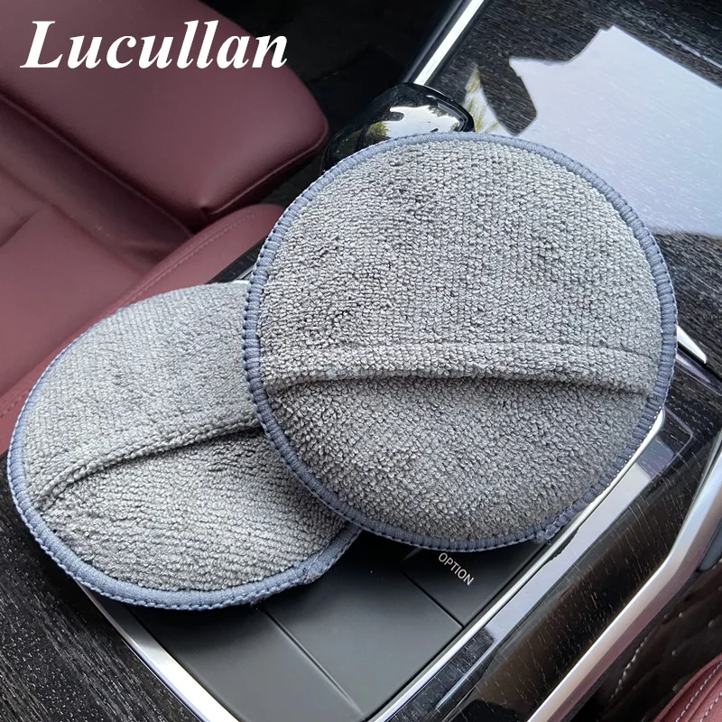 Lucllan Premium 5 in. Dia Round Car Care Microfiber Polish Wax Applicator and Cleaning Pads with Finger Pockets