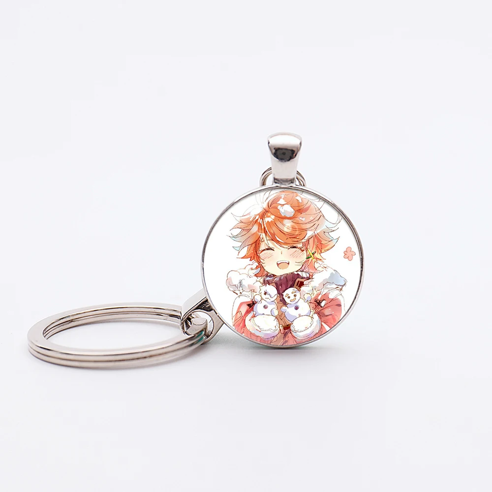 63 Style Anime The Promised Neverland Emma Cosplay Keychain Handmade Glass Dome Cabochon Pendant Key Holder Jewelry