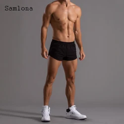 Samlona-Shorts de lazer masculino com cintura elástica, shorts magros plus size, calça curta masculina casual para praia, preto e branco, verão, novo, 2022